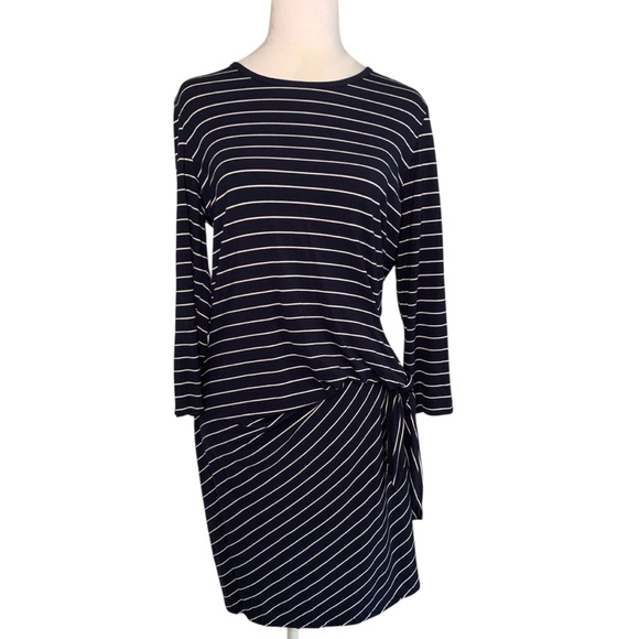 J. McLaughlin Blue & White Soft Side Tie Comfy Casual Long Sleeve Sheath Dress - Picture 1 of 6